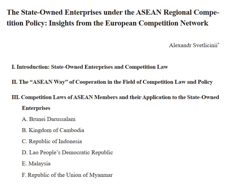 The State-Owned Enterprises under the ASEAN Regional Competition Policy - Insights from the European Competition Network