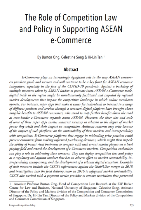 The Role of Competition Law and Policy in Supporting ASEAN e-Commerce