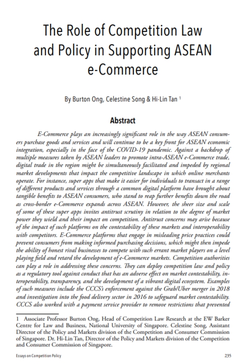 The Role of Competition Law and Policy in Supporting ASEAN e-Commerce